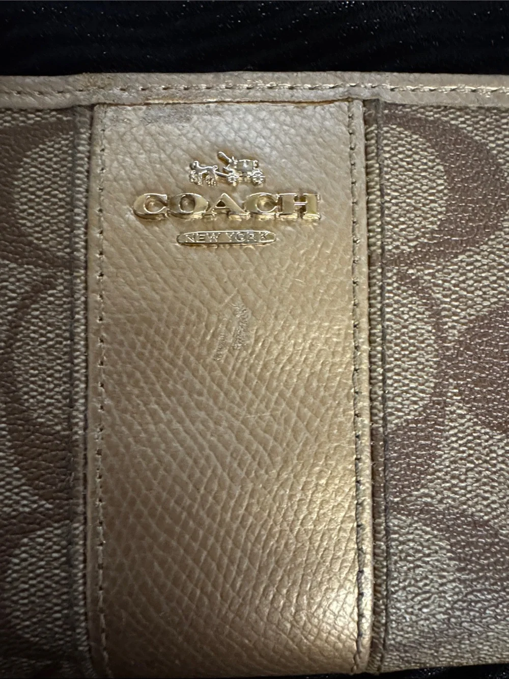 Coach Signature Zip Wallet in Brown and Tan